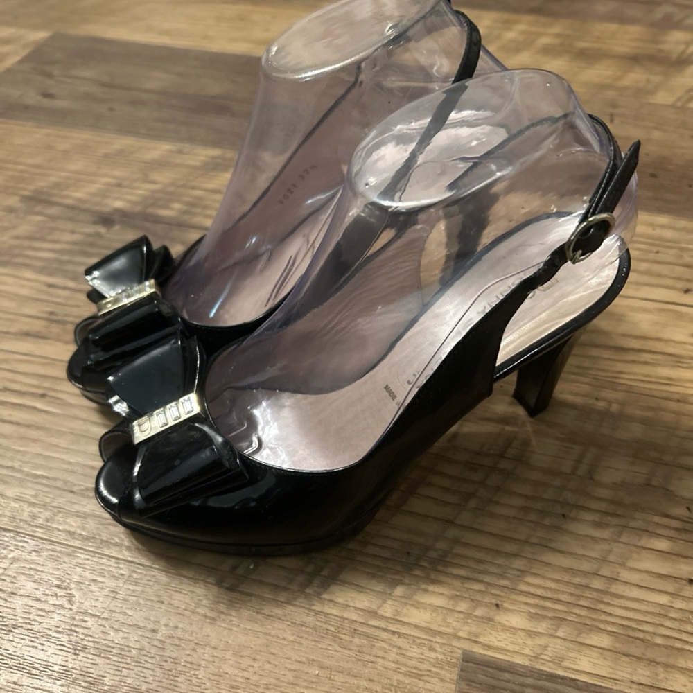 🇮🇹Vintage Donna Serena peep toe Black Slingback Heels 37.5 🇮🇹